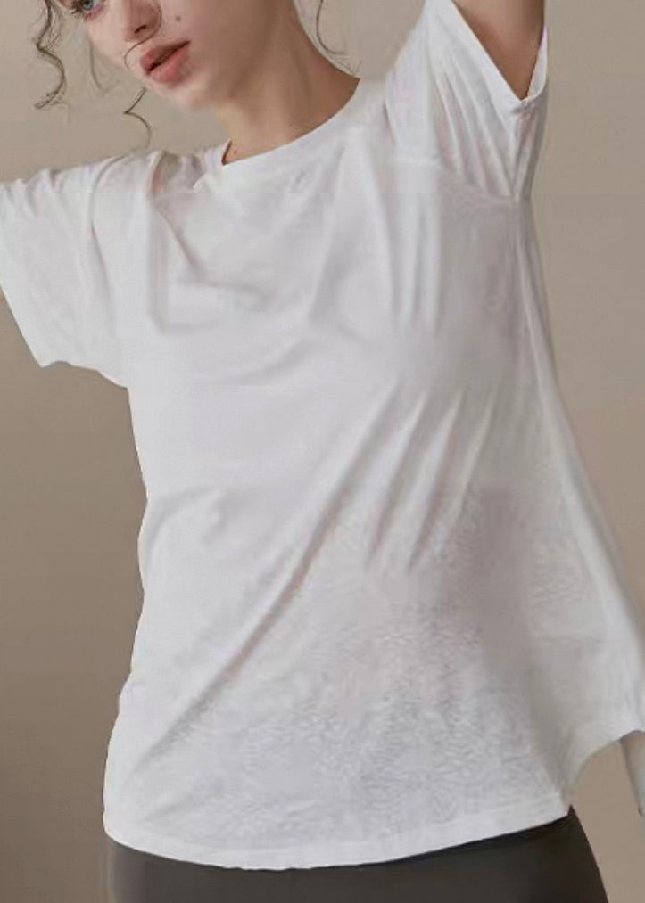 Loose Yoga Modern Tops Out White Hollow O-Neck FashionChic