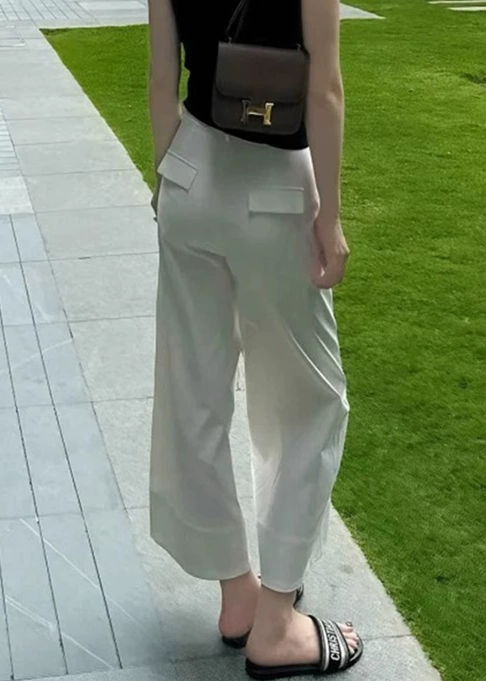 Modern High Crop Summer White Pants Waist Pockets Cotton FashionChic