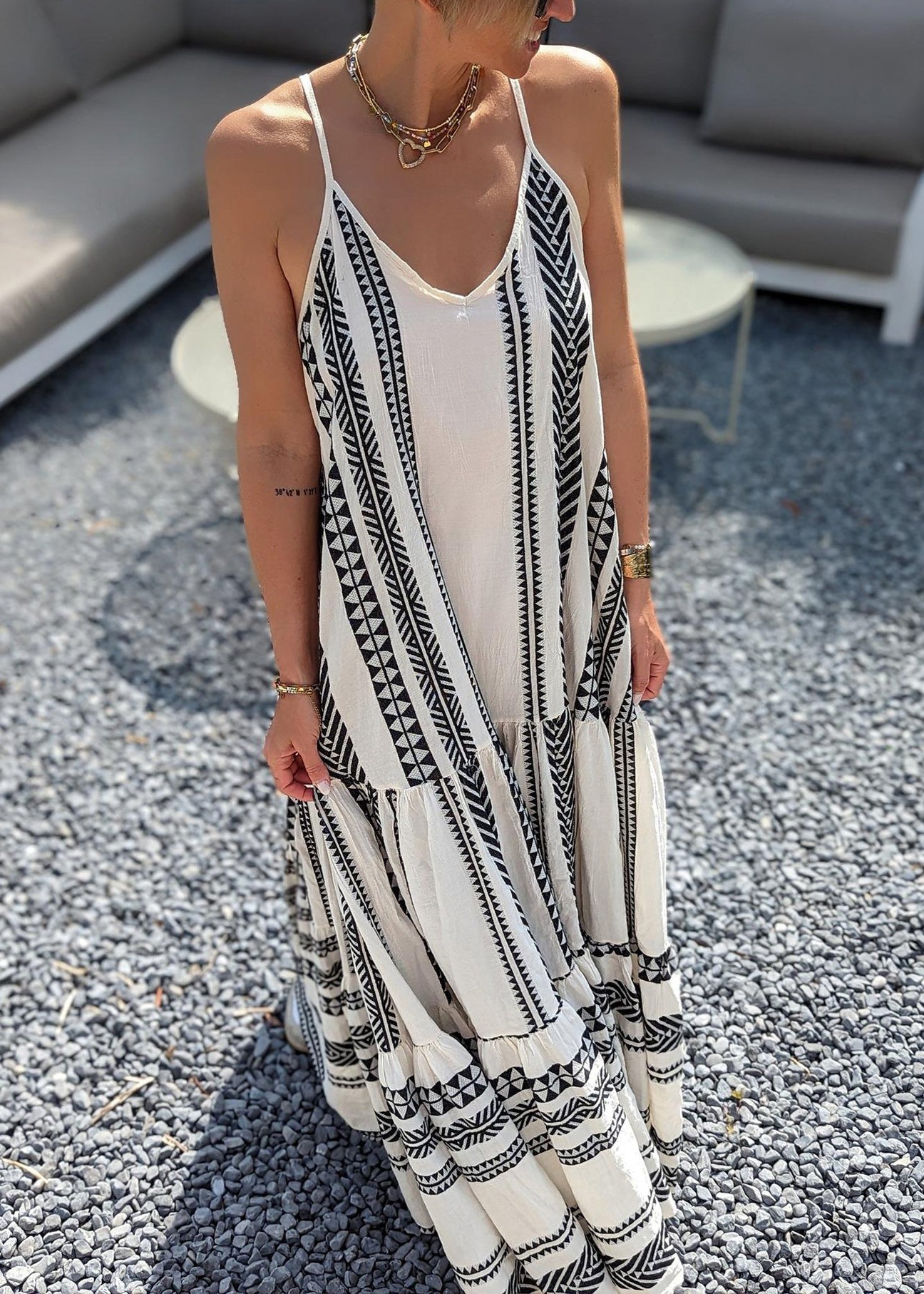 Modern White Print Patchwork Spaghetti Strap Dress Sleeveless VB1042 Ada Fashion