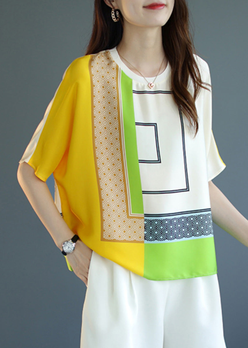 Modern Top Yellow Print Short Sleeve O-Neck FashionChic