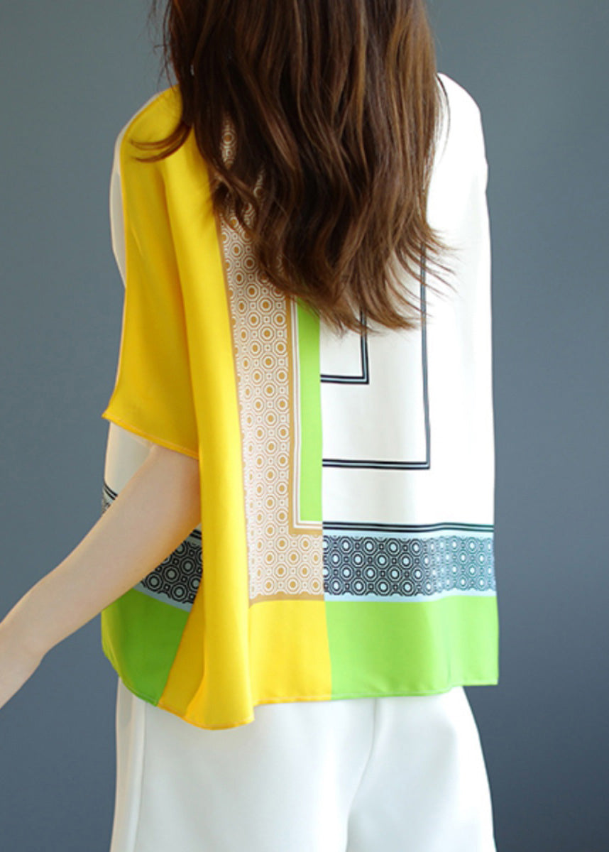 Modern Top Yellow Print Short Sleeve O-Neck FashionChic
