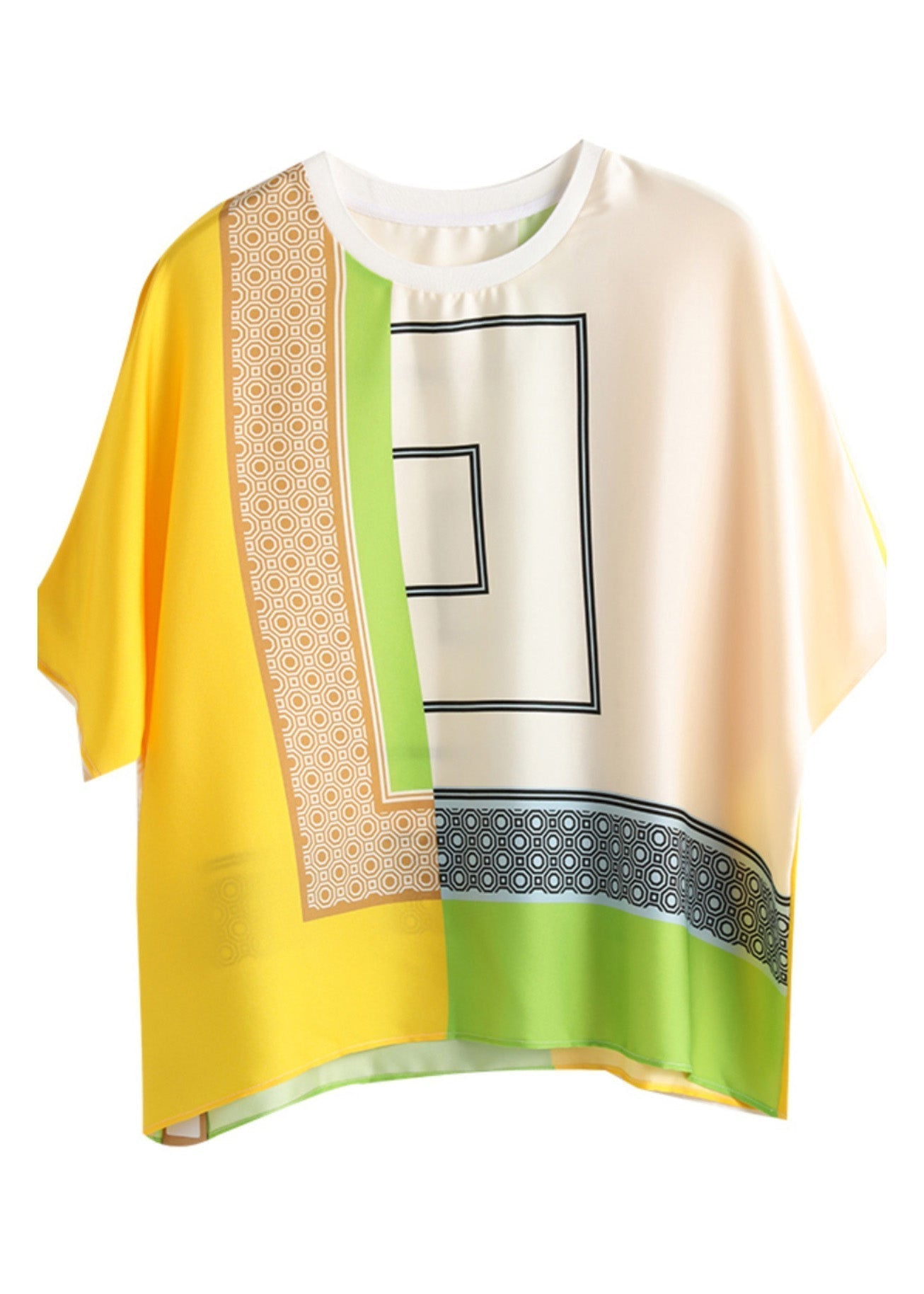 Modern Top Yellow Print Short Sleeve O-Neck FashionChic