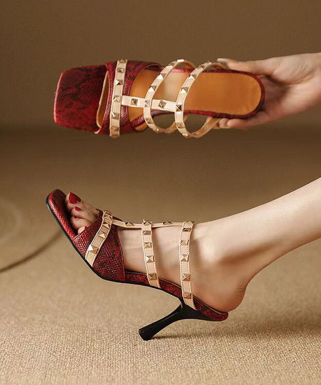 Mulberry Stiletto Faux Leather Rivet Elegant Splicing Slide Sandals DD1038 Shoe-LT240605