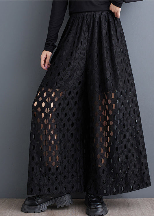 Out Black Natural Hollow Leg Summer Trousers Wide Pants FashionChic
