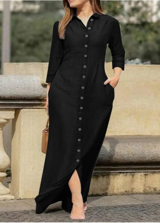 Dress Long Pan Natural Button Black Shirts Peter Fall Collar FashionChic