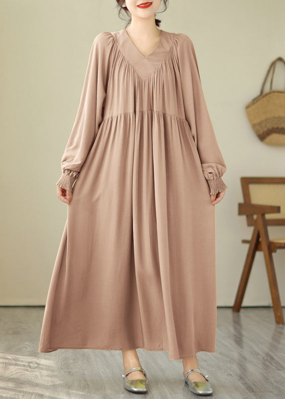 Natural Khaki Patchwork Wrinkled Maxi Dresses Spring VB1008 Ada Fashion