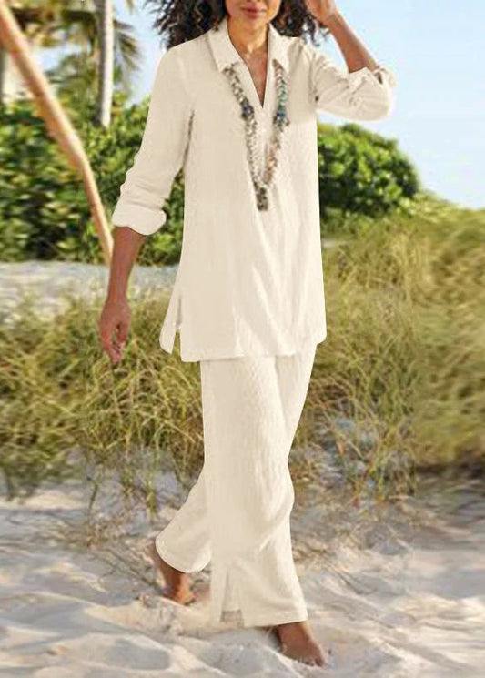 Collar And Natural Khaki Two Leg Pan Pants Shirt Wide Peter FashionChic