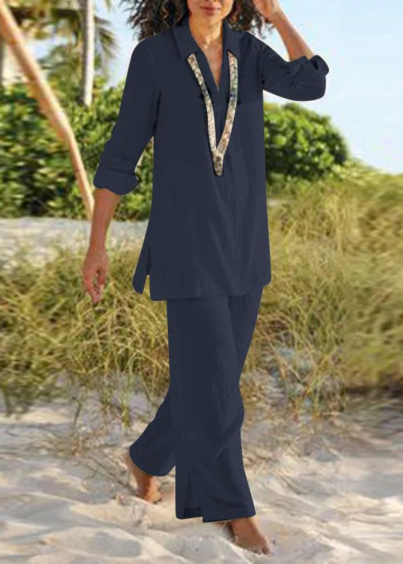 Collar And Natural Khaki Two Leg Pan Pants Shirt Wide Peter FashionChic
