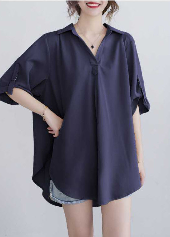 Collar Tops Navy Summer Cotton Peter Pan Loose FashionChic