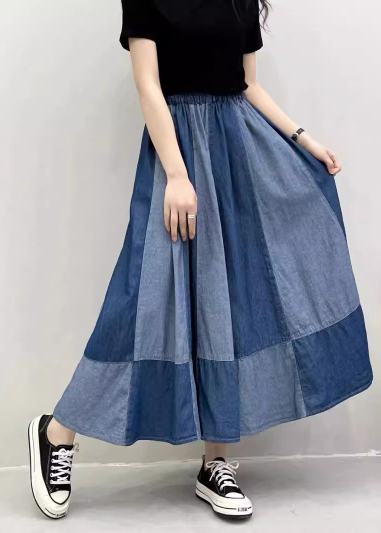 Oversized Patchwork Denim Large Skirts Hem Summer Navy Exra Pant FashionChic