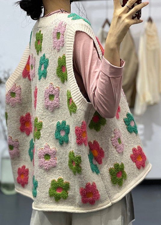 New Apricot O Neck Jacquard Plus Size Cotton Knit Vest Sleeveless OO009 OM-CS240816