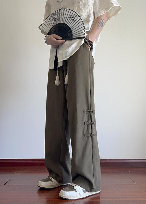 New Apricot Pockets Chinese Button Ice Silk Men Pants Summer YT042 Men-Silk-MENP240721
