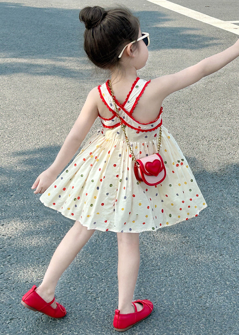 New Apricot Square Collar Dot Cotton Girls Mid Dresses Sleeveless TT022 MM-RCTZSDGM240816