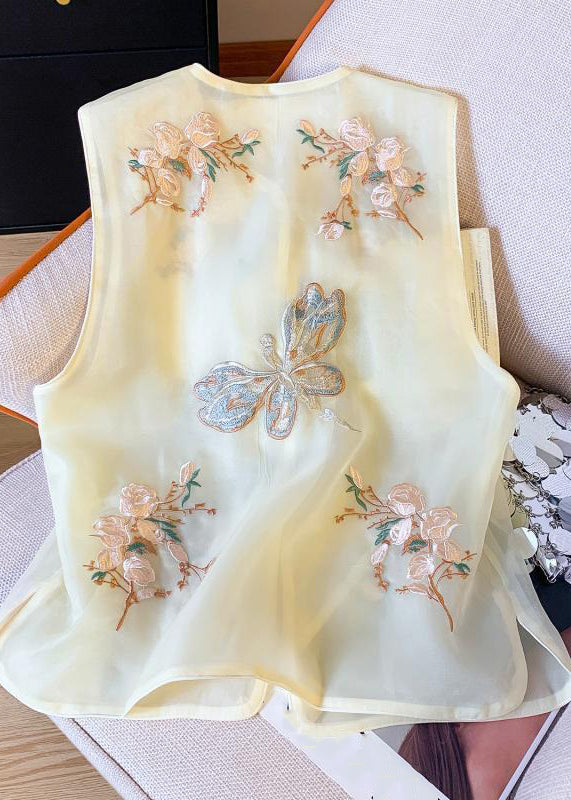 New Beige Embroidered Button Tulle Waistcoat Sleeveless GG043 MZF-VTP240610