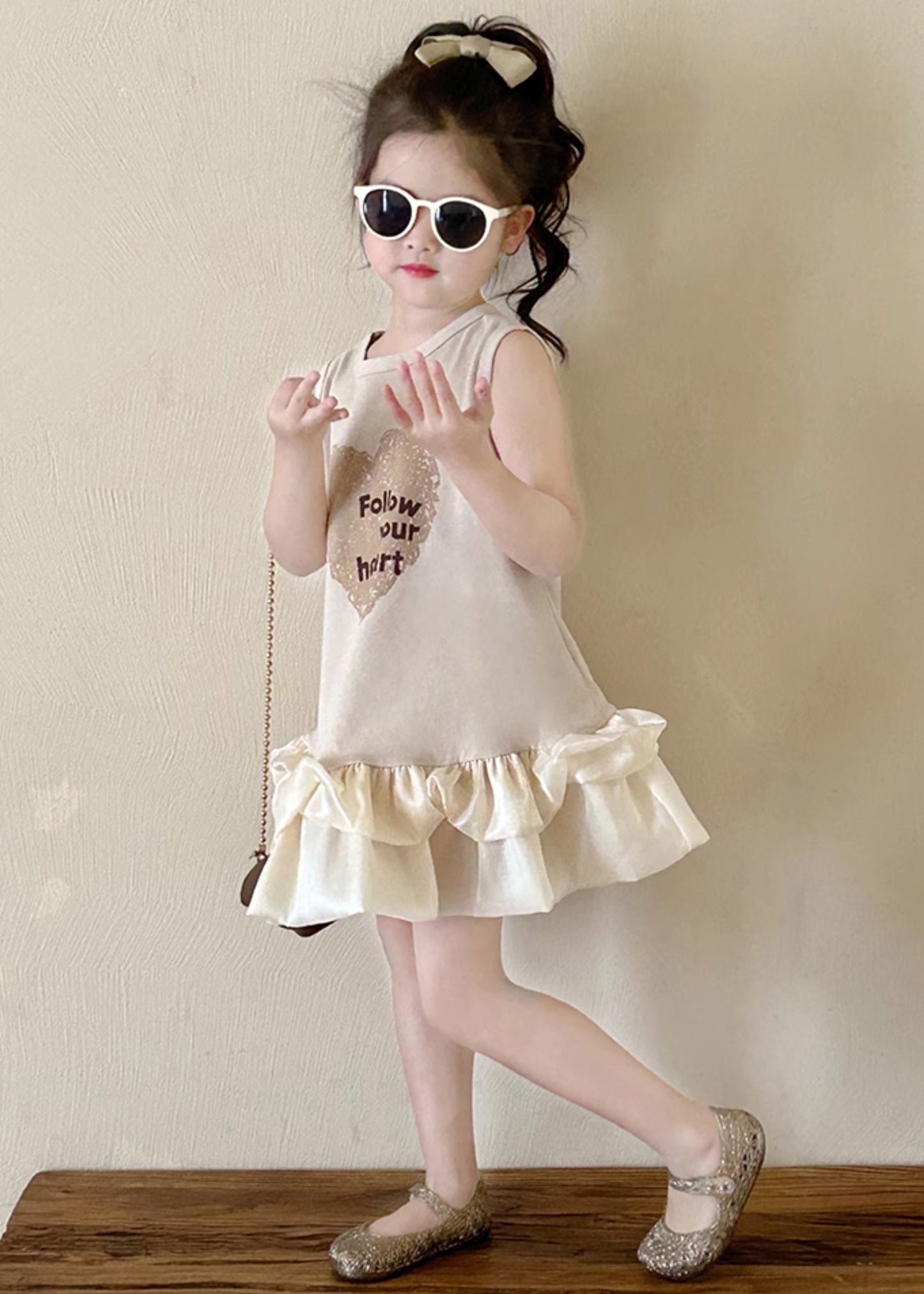 New Beige O-Neck Print Cotton Girls Dresses Sleeveless TT037 WS-JRTZSDGM240817