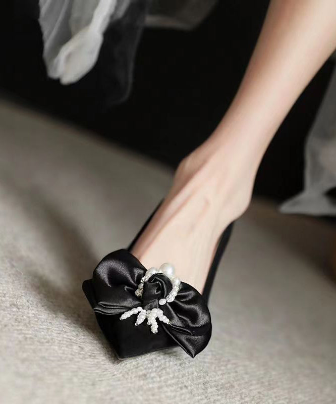 New Black Classy Beaded Bow Suede High Heels OI031 shoe-GGX240801