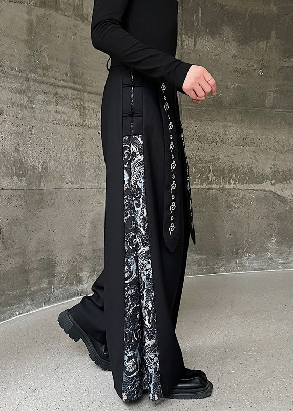 New Black Embroidered High Waist Patchwork Cotton Neutral Pants Spring KK058 SH-LF-LPTS240602