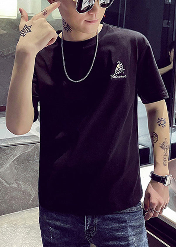 Designer Shirt Cotton New Mens Summer Black T Embroideried FashionChic