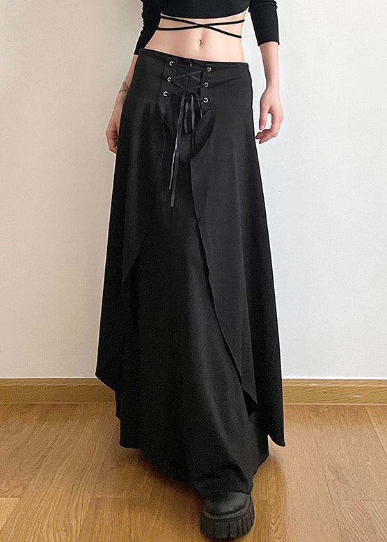 New Black Lace Up Solid High Waist Cotton Skirts Summer PP008 OM-NZ240827