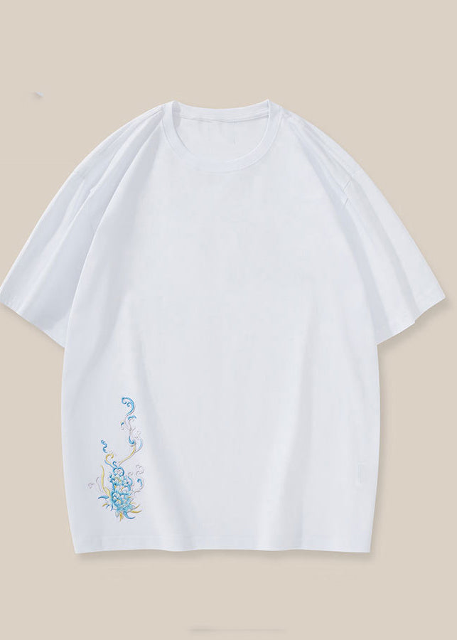 New Oriental Summer Shirt Cotton Black T Embroideried Mens FashionChic