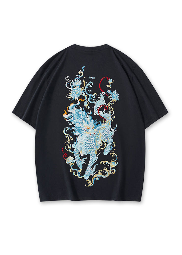 New Oriental Summer Shirt Cotton Black T Embroideried Mens FashionChic