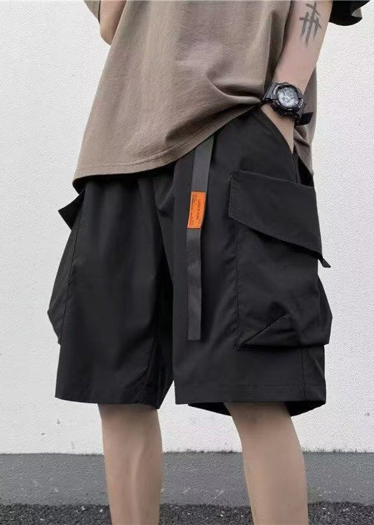 New Black Elastic Summer Pockets Shorts Mens Waist Cotton FashionChic