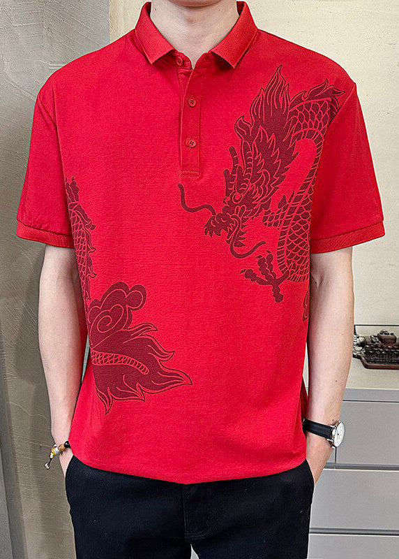 Summer Cotton Black Print Men Button New Polo Shirt FashionChic