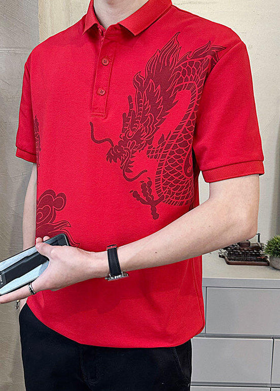 Summer Cotton Black Print Men Button New Polo Shirt FashionChic