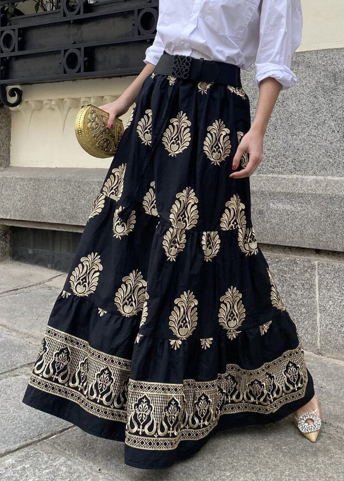 New Black Print High Waist Cotton Maxi Skirts Fall BB069 Hawaii-SKTS240622