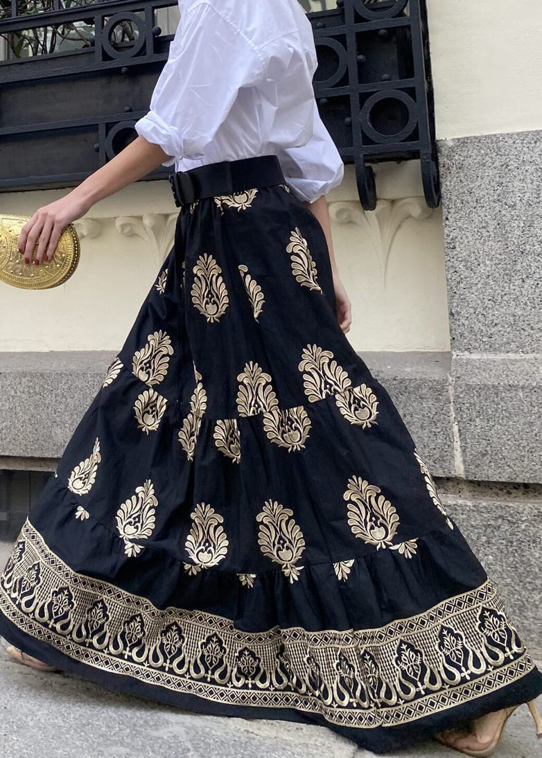 New Black Print High Waist Cotton Maxi Skirts Fall BB069 Hawaii-SKTS240622