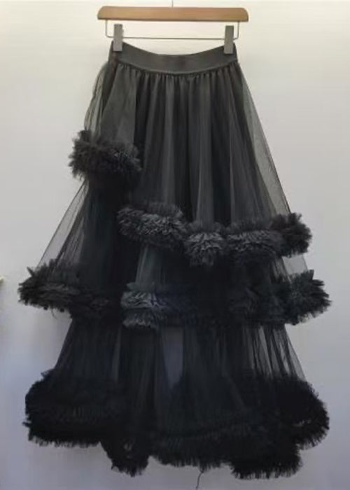 Black Tulle Ruffled Waist Summer Skirt Elastic New FashionChic