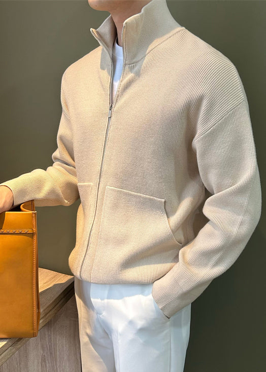 Mens Knit Coats Spring Pockets Up New Black Zip FashionChic