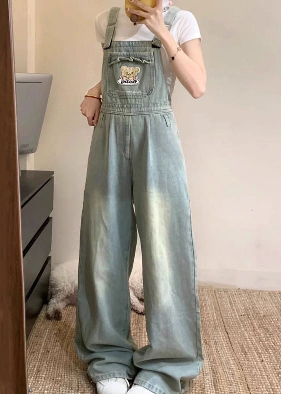 Jumpsuit Blue Pockets Embroidered Sleeveless Denim New FashionChic