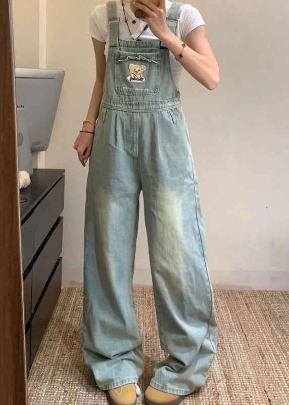Jumpsuit Blue Pockets Embroidered Sleeveless Denim New FashionChic