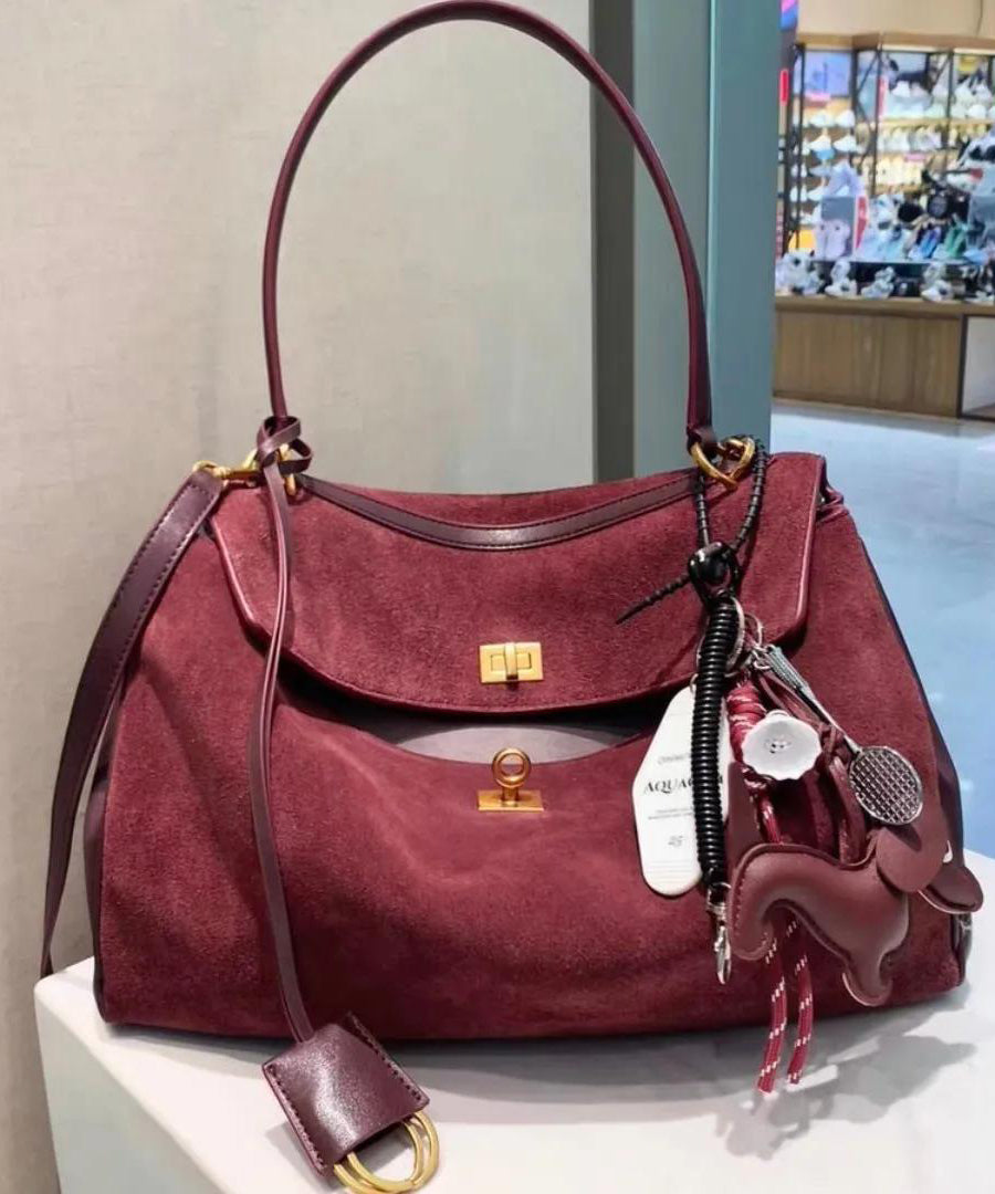 New Boutique Red Versatile Suede Satchel Handbag RB053 ABC