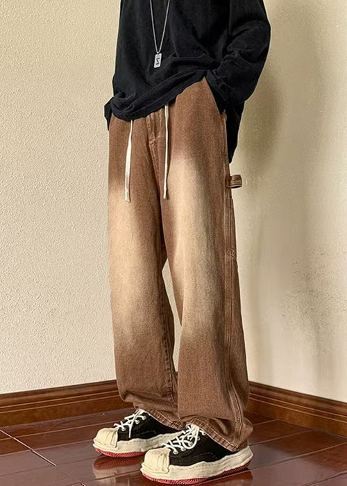 Denim New Spring Men Brown Waist Pants Pockets Elastic FashionChic