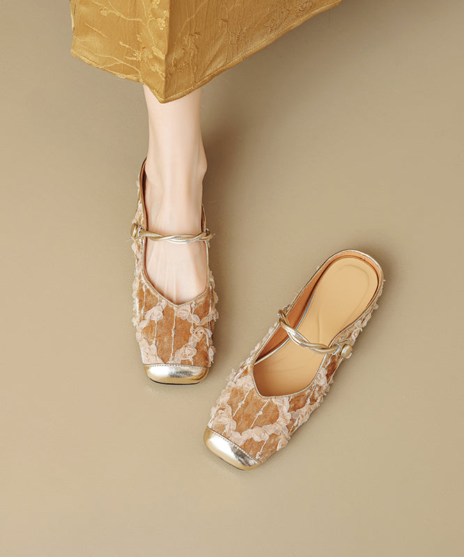Ruffled New Apricot Style Cowhide Leather Chinese Fashion Print FashionChic