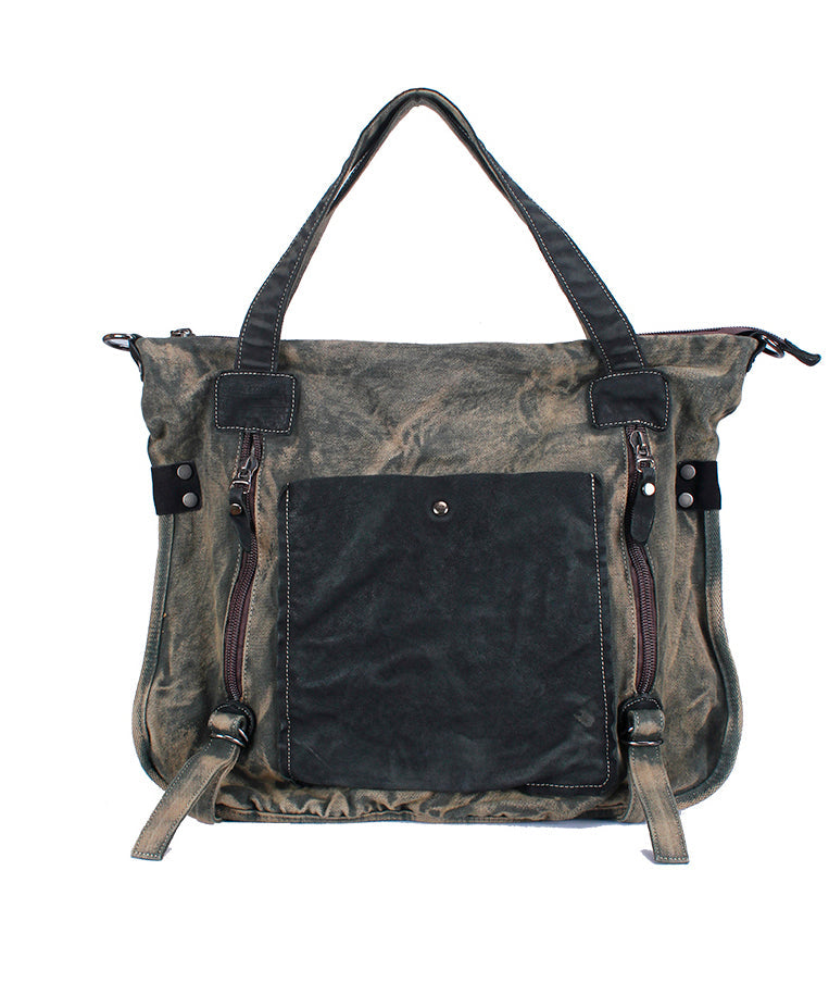 New Coffee Large Capacity Cowhide Spliced Canvas Satchel Bag Handbag MM049 Bag-BGS240620