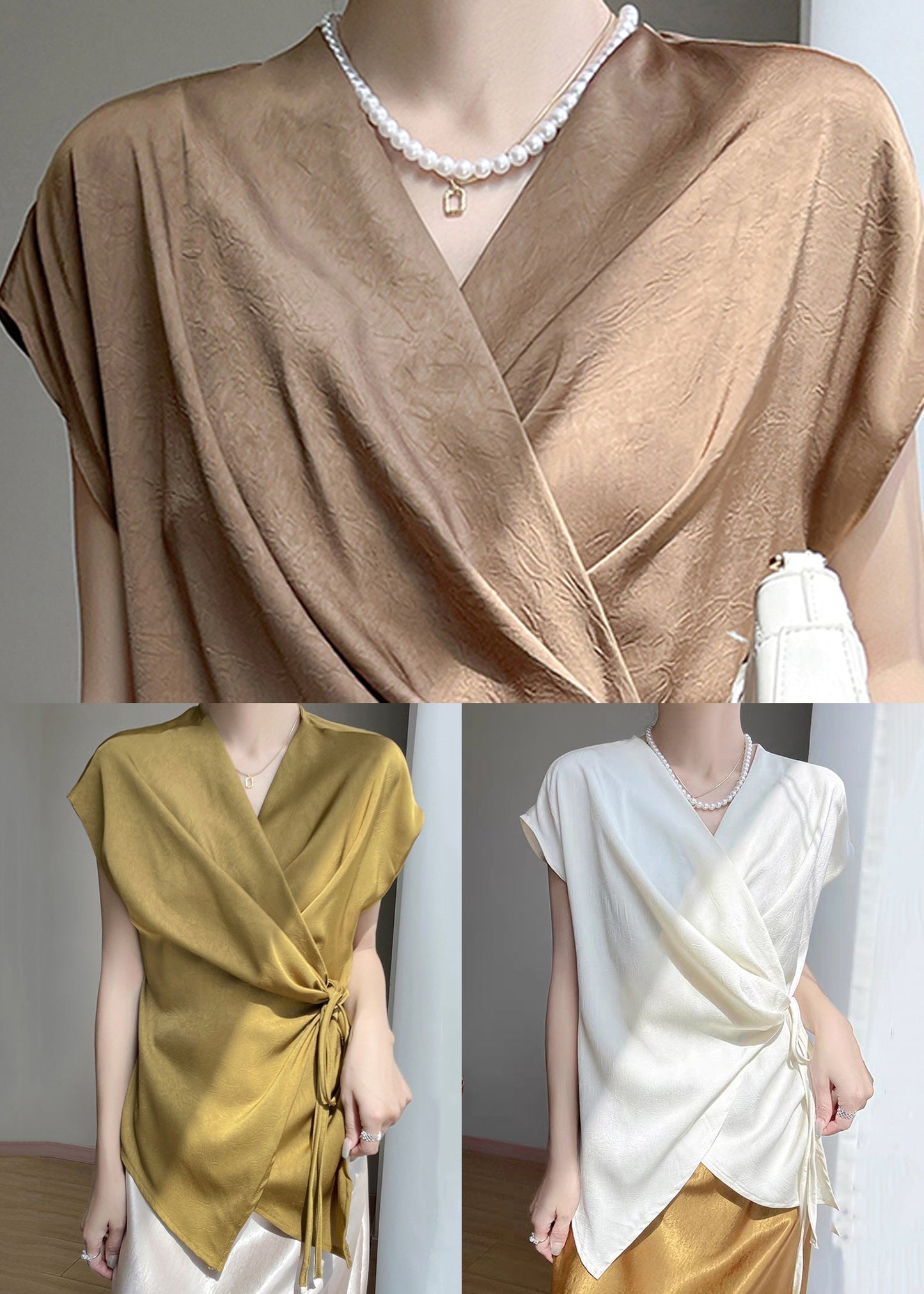 Solid Short Coffee Silk Design Shirt Original New Sleeve FashionChic