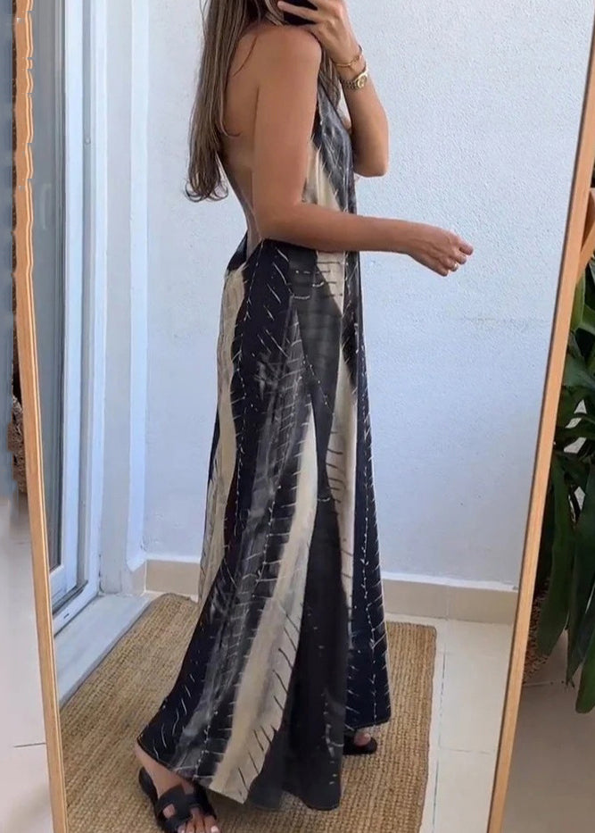 New Colorblock Backless Print Cotton Maxi Dress Sleeveless BB040 Hawaii-SDL240622