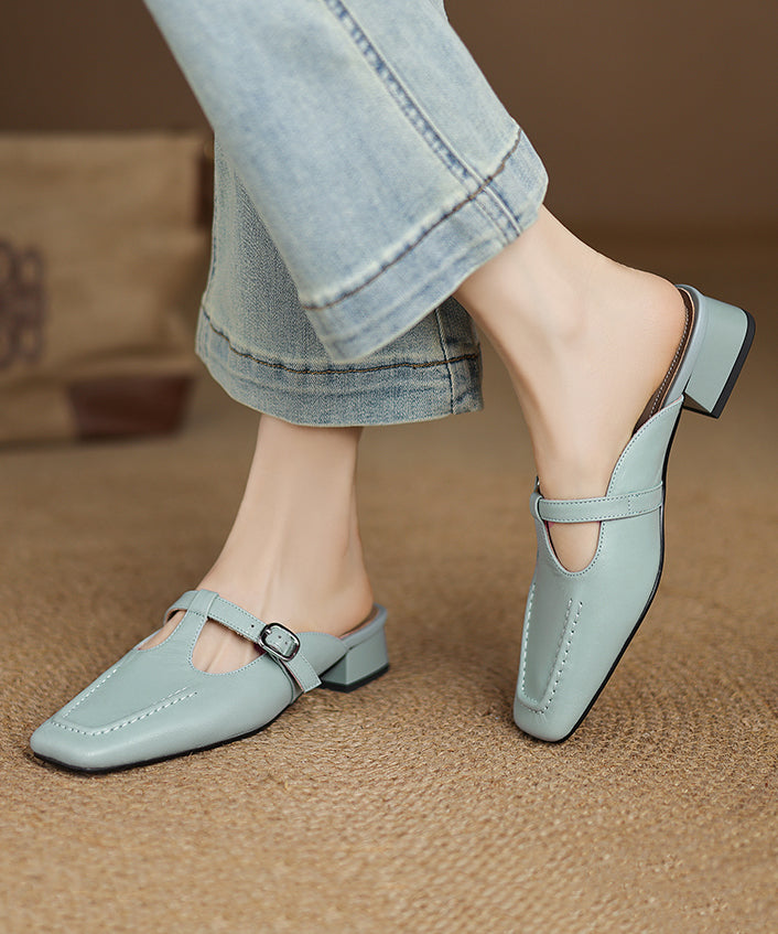 Chunky Sheepskin New Splicing Slide Comfy Sandals Blue FashionChic