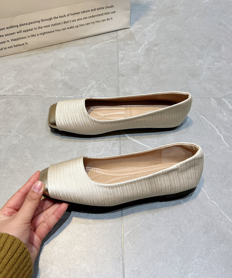 Flat Comfy Apricot Silk Shoes New Versatile Splicing Feet FashionChic