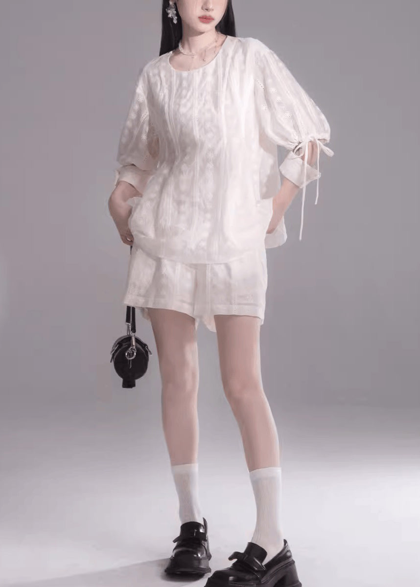 New French Apricot Top And Shorts Two Piece Set Summer EE1023 SH-LF-TPIEC240517