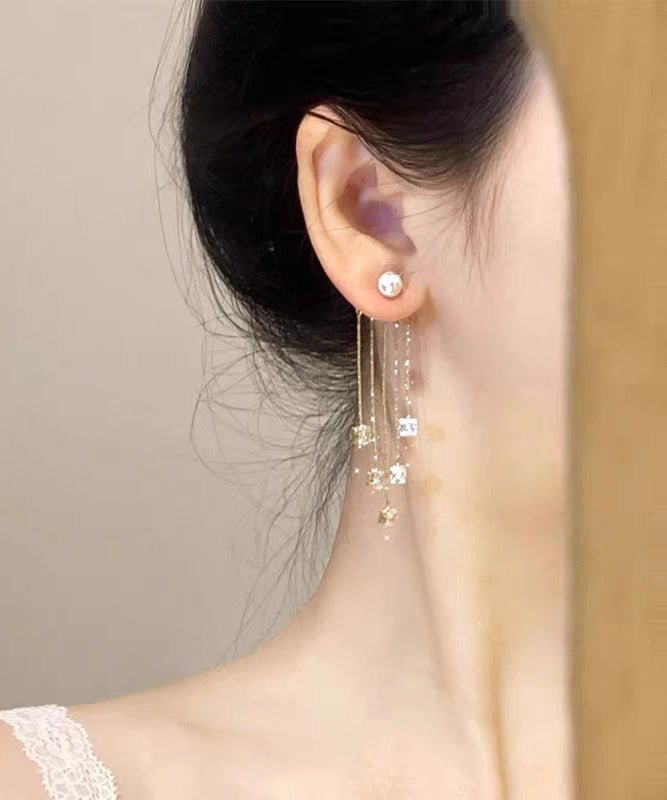 Alloy Zircon Pearl Earrings New Gold Drop Copper Tassel FashionChic
