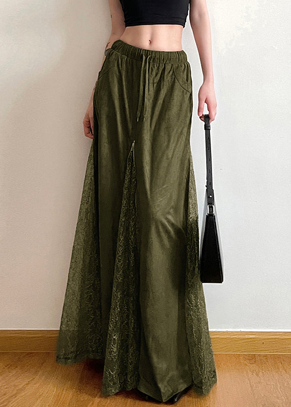 New Green Elastic Waist Lace Patchwork Maxi Skirts Summer PP006 OM-NZ240827