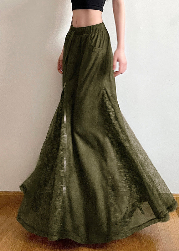 New Green Elastic Waist Lace Patchwork Maxi Skirts Summer PP006 OM-NZ240827
