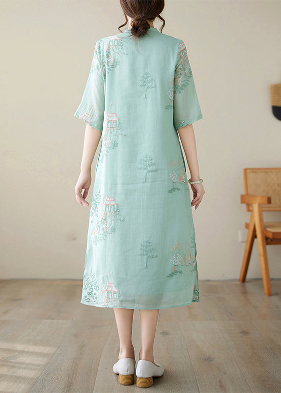 New Green Embroidered Side Open Cotton Dresses Half Sleeve JH040 MMDM-SDL240717