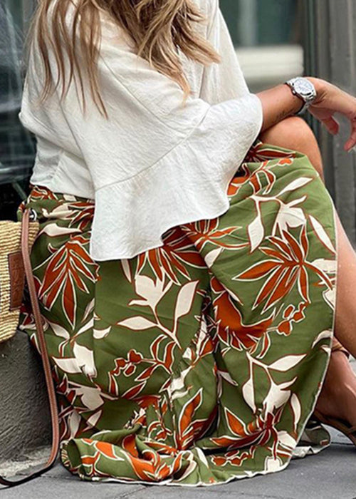 New Green Print Elastic Waist Cotton Maxi Skirts Summer BB050 Hawaii-SKTS240622