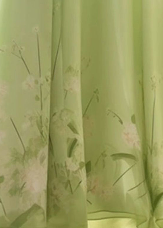 New Green Print High Waist Chiffon Skirt Summer KJ023 ZS-SKTS240715