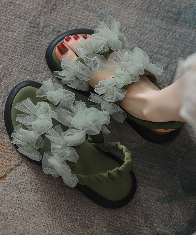 New Green Tulle Bow Splicing Walking Sandals RT1056 Ada Fashion